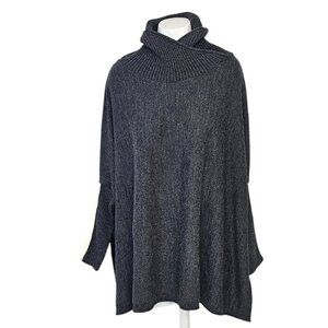 Mersea Womens Newport Turtleneck Poncho Sweater, Side Split, Ribbed, Drop Sleeve